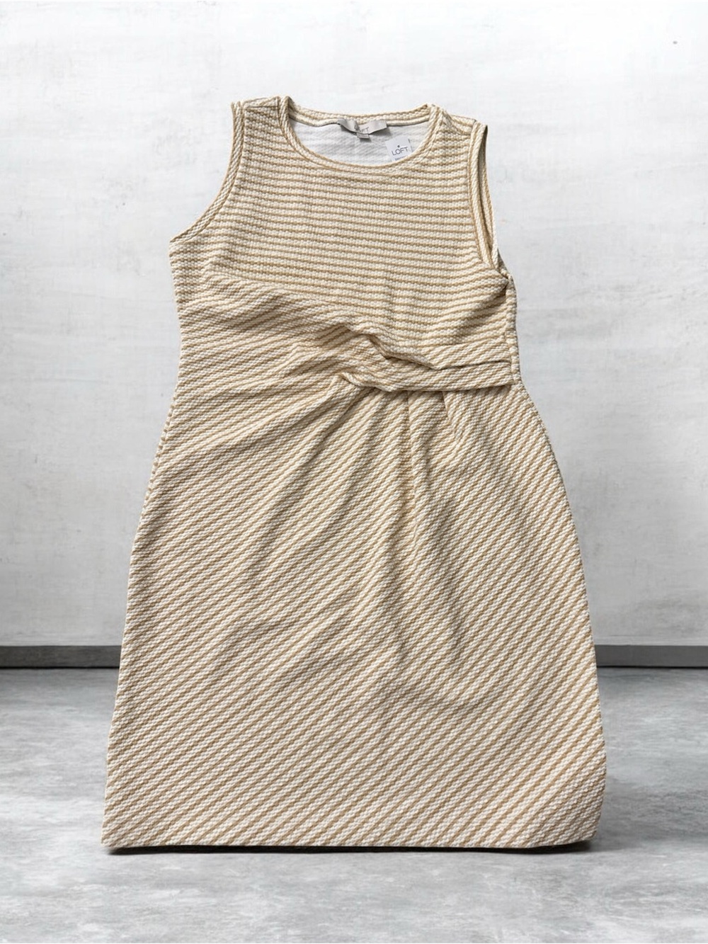 LOFT Beige Striped Sleeveless Twist-Front Mini Dress
